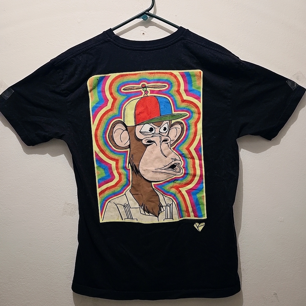 Black T-Shirt with Colorful Monkey Graphic